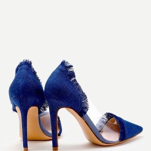 Clear Detail Pointed Toe Denim Heels